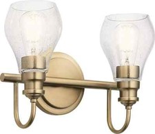NEW Kichler 45391CLZ Greenbrier Vanity, 2-Light, Classic Bronze, Seeded Glass