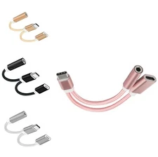 2 in1 Type-C USB C to 3.5mm AUX Audio Headphone Jack Adapter Charger Cable New