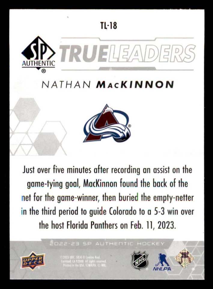 2022-23 SP Authentic True Leaders #TL18 Nathan MacKinnon - Image 2 of 2