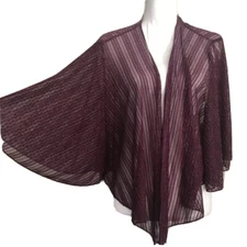 Inc Plum Wine Silver Metallic Kimono Flounce Sleeve Sheer Topper $58 #MQ1