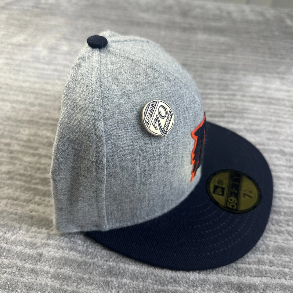 Detroit Tigers Hat Cap Mens Fitted 7 1/4 New Era 70th Anniversary Pin Wool - Image 2 of 4
