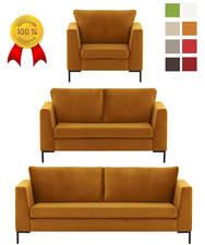GOLD SAMT SET 1+2+3 SITZER SOFA 3-1-1 COUCHGARNITUR SESSEL B&Uuml;RO "SKANDI DESIGN"