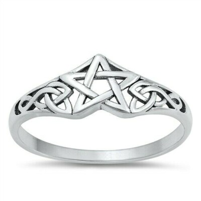 Celtic Star Ring Genuine Sterling Silver 925 Oxidized Face Height 