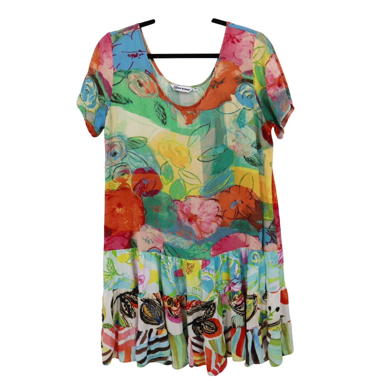 Jams World Mixed Media Dress Womens M Multi Art To Wear Loud Boho 80's Style