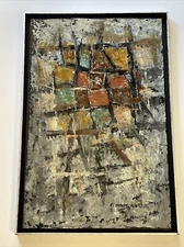 Mid Century Abstract Painting Cubism Modernism Expressionism Omar 1960’s Signed