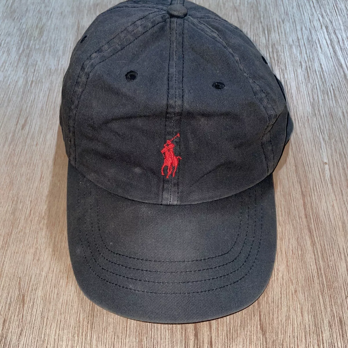 Vintage Polo Ralph Lauren Mens Hat Cap Black One Size Red Pony Leather Strap