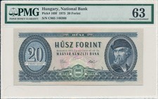 National Bank Hungary  20 Forint 1975  PMG  63