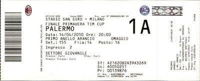 Finale Primavera TIM Cup Palermo San Siro 2010 Stadium Ticket