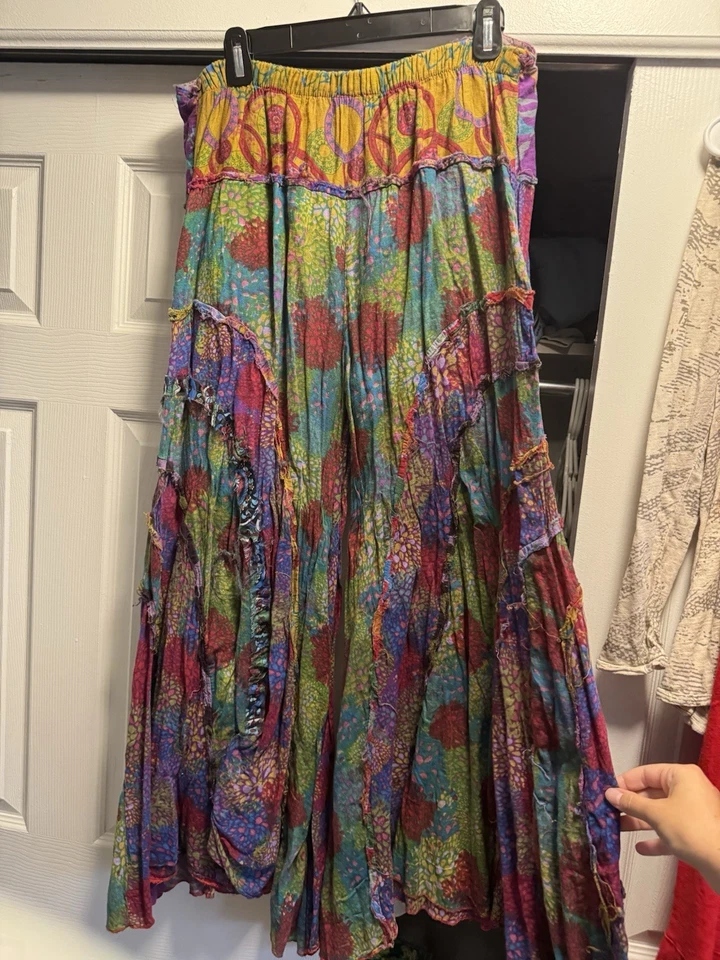 Calça tamanho livre rosa cigana boho hippie perna larga - Imagem 2 de 4