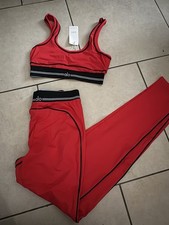 ALO Women's Red Bra and Leggings Athletic Sweatsuit Set Size S Polyester Knit
