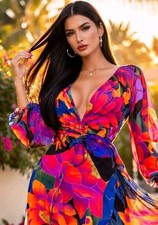 Pre-owned Brazilian tropical floral maxi dress in excellent condition – Size S