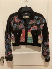 VINTAGE 1980s - 90s Mona Mode Cropped Black Suede  Cotton Jacket Snap Front M/L