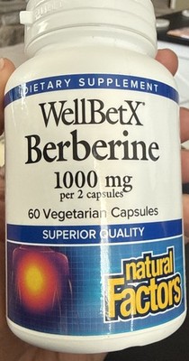 Natural Factors WellBetX Berberine 1000mg 120 Vegetarian Capsules Exp: Oct 2029