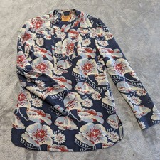 Tory Burch Floral Tunic Blouse Size 2 Blue Red White Long Sleeve Top