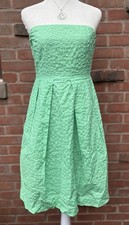 J.Crew Strapless Sea Green Teal Textured Fit Flare Dress Womens Size 4 Pockets