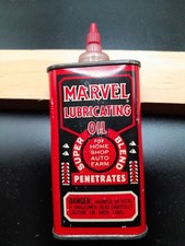 Vintage 4 Oz. Marvel Lubricating Tin Oil Can Oiler Nice 12 Full Good Graphic