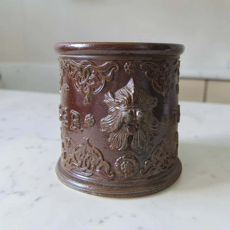Grand pot à Tabac Beauvaisis Céramique Brune Décor Relief Têtes de Lion Ancien - Photo 2/4