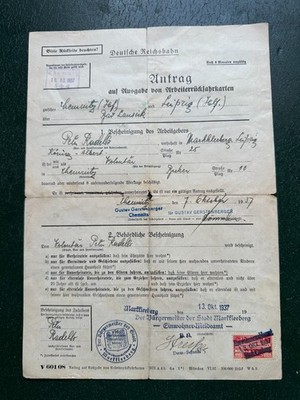 Application for issue of workers return tickets Leipzig 1937 (H-209)