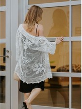 Farm Rio Tropical Wind Guipure Lace Shirtdress Small Button Up SLIP NOT INCLUDED
