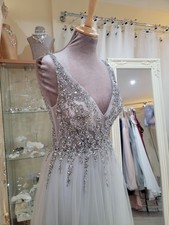 Mascara Code17 Prom Silver/Dove Long Gown beaded Top Size UK 10