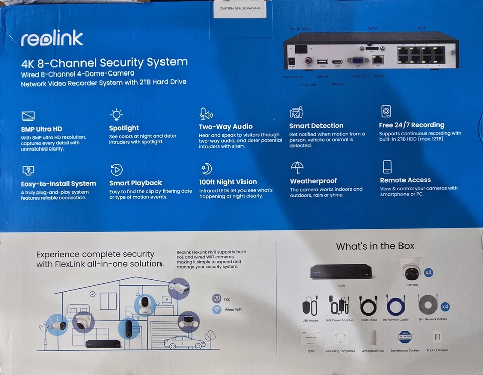 Reolink 4K 8MP Ultra HD CCTV Set 8-Channel 4K PoE 4 Cameras IP66 Waterproof - Image 4 of 4