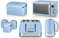 Swan Retro Revive Blue Jug Kettle 4 Slice Toaster Microwave Breadbin & Canisters