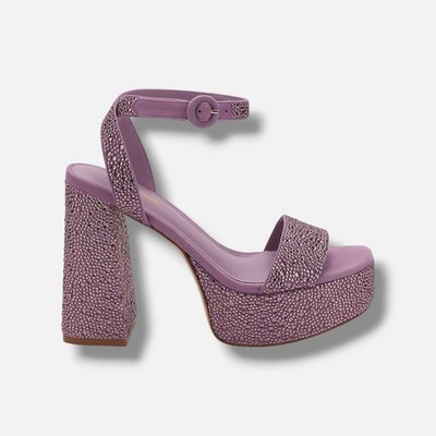 Larroudé Womens Purple Crystal-Embellished Platform Ankle-Strap Sandals Size 5.5