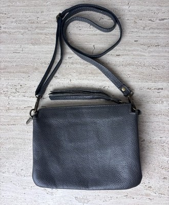 Grey Small Crossbody Leather Purse  Solinda Vera Pelle Handbag Made In Italy 