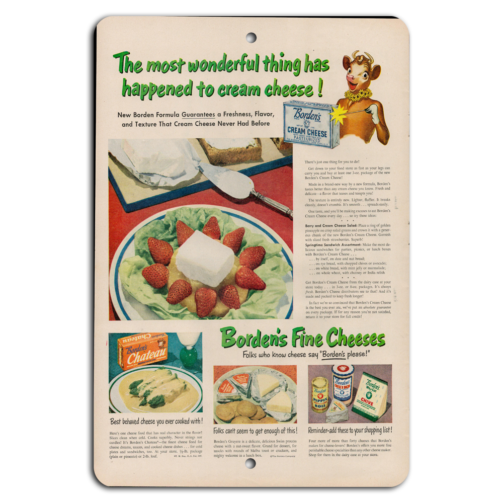 Vintage Borden’s Cream Cheese Retro Advertising Sign for Collectors