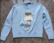 Polo Ralph Lauren Polo Bear Cotton Knit Light BLUE Sweater WOMEN'S M