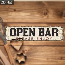 2D Vintage Iron Metal Bar Sign"Open Bar Please Enjoy" Wall Decor