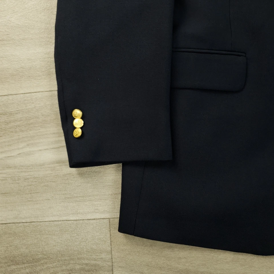 Stafford Vtg Blazer Men's 42R Classic Fit Navy Blue Two Button Gold Logo Button - Image 4 of 4
