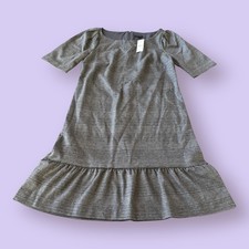 Ann Taylor Shift Dress Womens 2XS Gray Plaid Short Sleeve Back Zip Flounce Hem