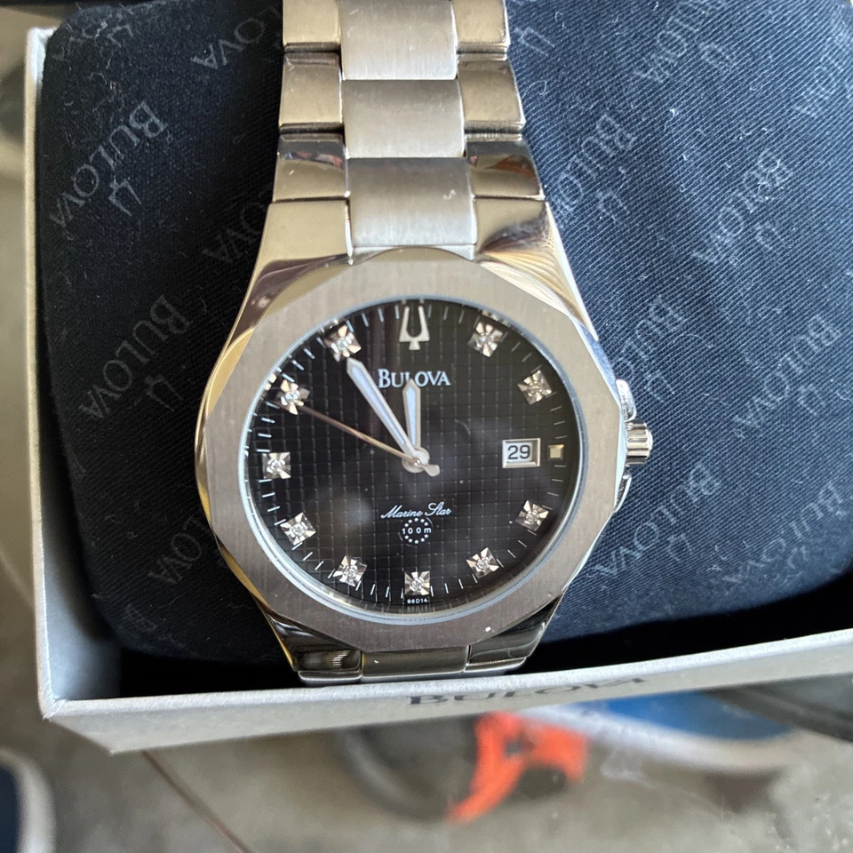 Reloj Gift Time Bulova Marine Star esfera diamante acero inoxidable C876763 96D14 Foto 3 de 4