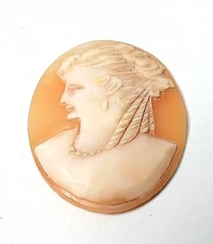 ANTIGUE SHELL CAMEO BROOCH PIN PENDANT 40MM X 31MM WIDTH