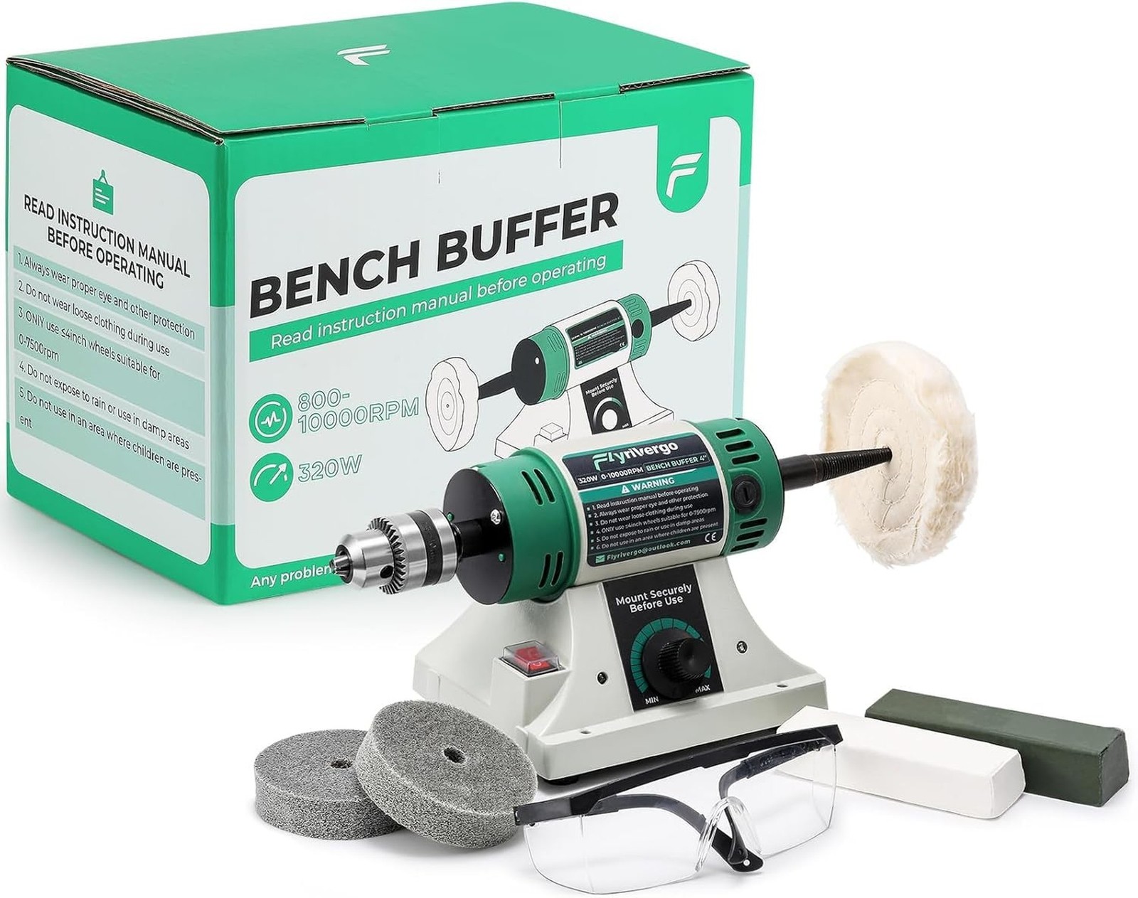 Bench Buffer Polisher, Jewelry Polisher, Adjustable Variable Speed Bench Buff...