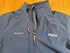 META logo SOFT SHELL JACKET Gray Mens Medium Eddie Bauer Facebook Oculus $95 MD