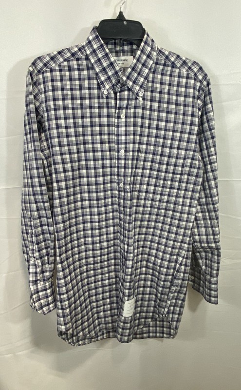 Thom Browne New York Men's Navy White Gingham Check Button Down Shirt Size 3