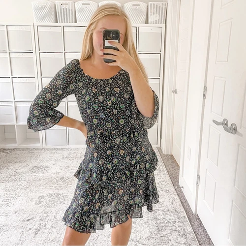 Abito Tory Burch stampato con volant blu navy Soleil