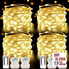100 LED Fairy Lights Battery Operated with Remote, 33FT 4 Pack Warm White