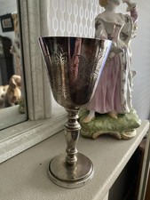 Vintage Silver Plated Engraved Goblet Chalice 7 Ins Nice Item £11