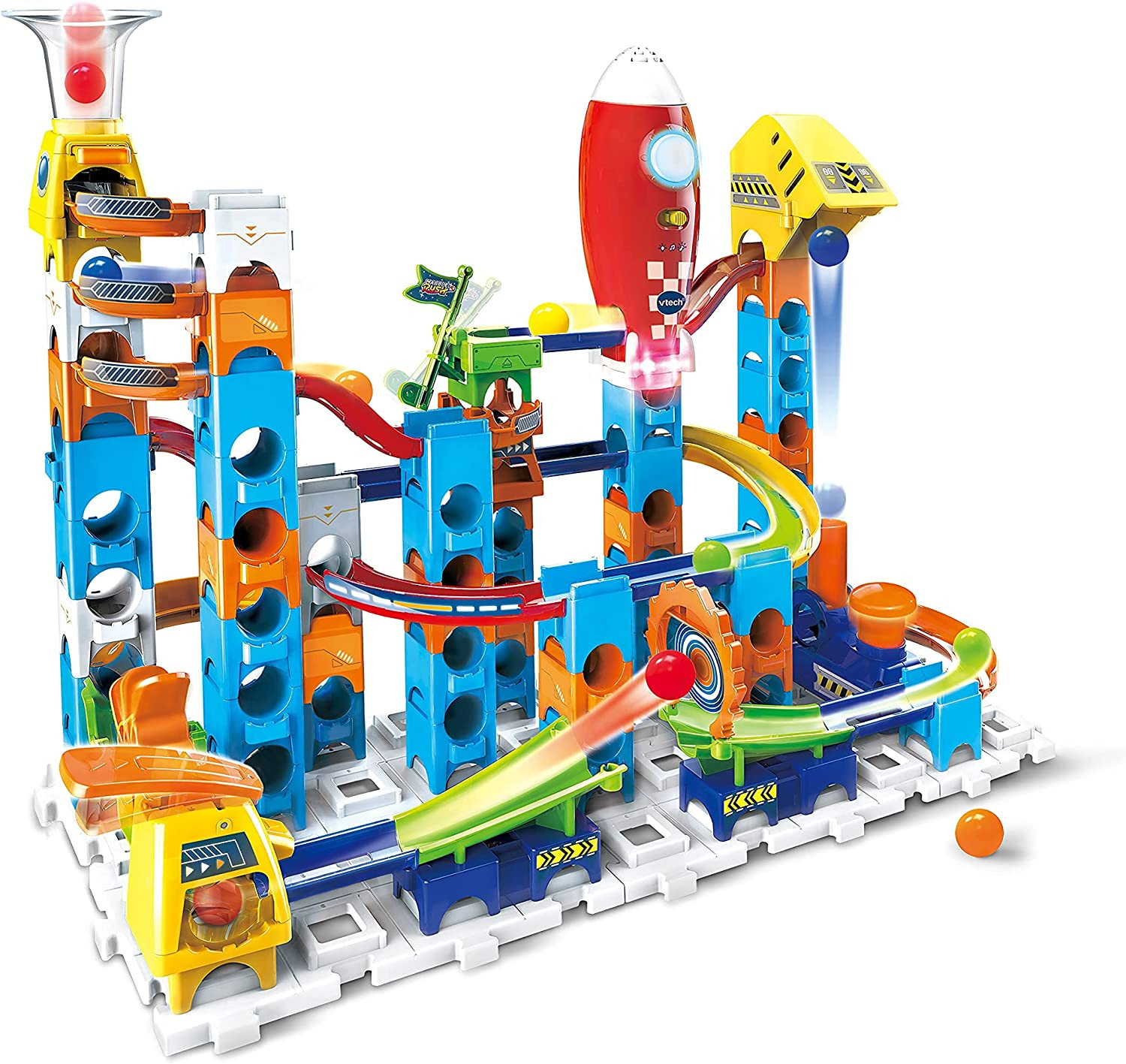 Marble Rush Launch Pad, Construction Toys for Kids with 10 Marbles and 75 Buildi