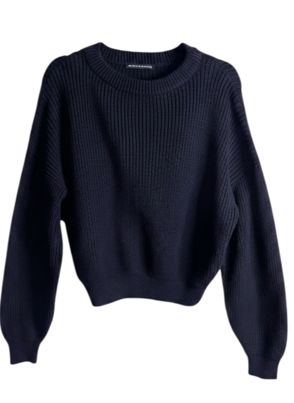 Brandy Mellville Cropped Crewneck Sweater Navy Blue Women's Ribbed Cotton Size M