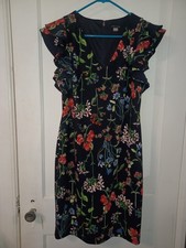 Women's Size 12 Tommy Hilfiger Navy Blue Floral Dress, Partially Lined
