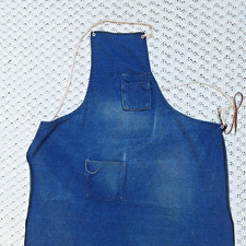 Vintage 50s 60s Denim Work Apron Indigo Faded Distressed Shop Apron