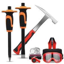 8 PCS Geology Rock Pick Equipment Kit,21oz Hammer and 2 Rock Digging chisels ...