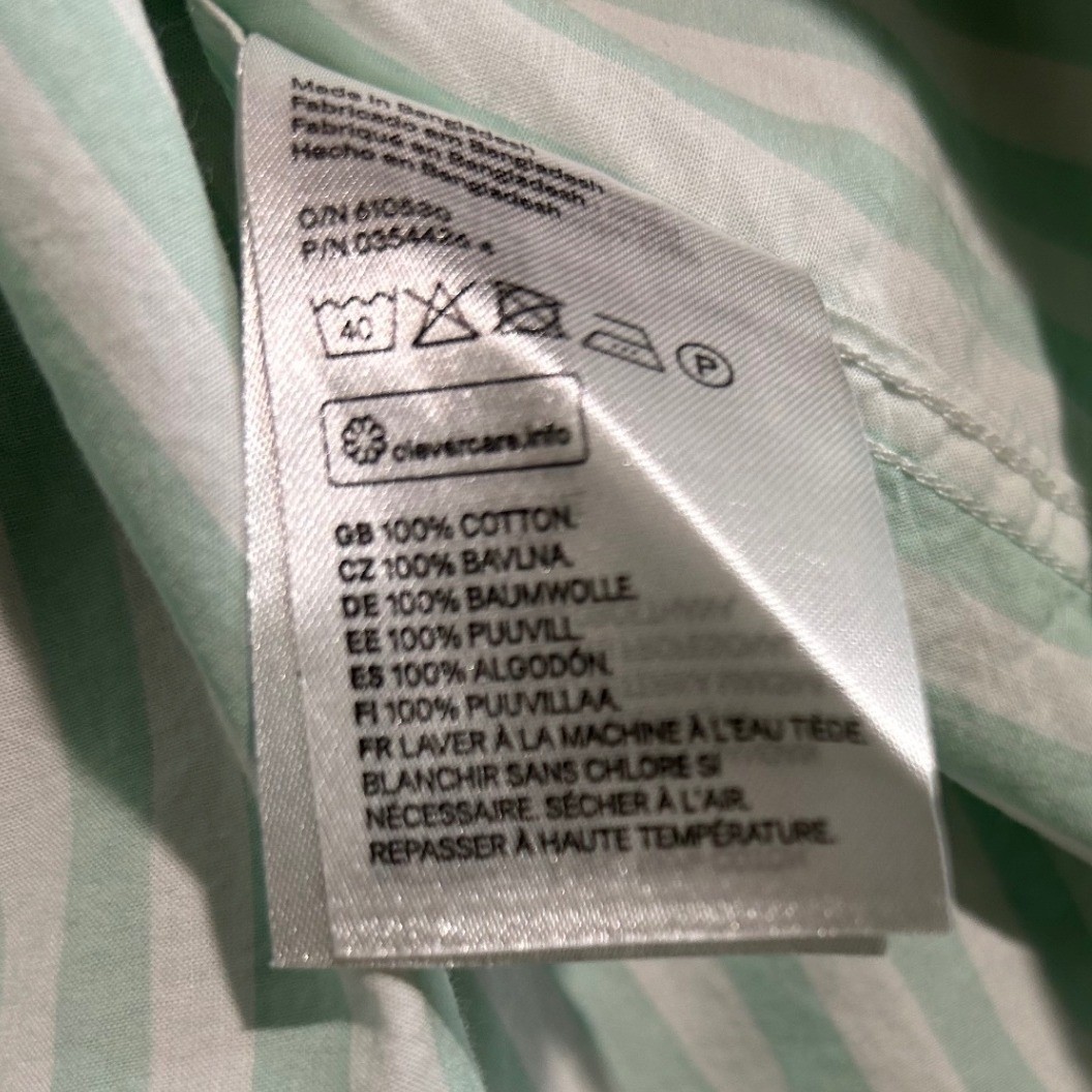 H&M Regular Fit Striped Button Down Shirt Mens Medium Mint Green White Cotton thumbnail 4