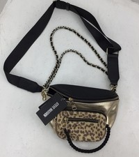 Steve Madden Gold Animal Print Convertible Crossbody Bag Chain Strap Women's
