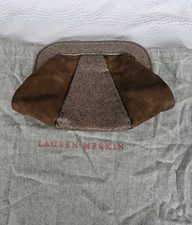 Lauren Merkin Womens Gold Metallic/Leather Clutch With Dust Bag.