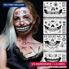 4 Sheet Scary Halloween Face Tattoos for Women Men, Fake Wound Scars Witch Zombi